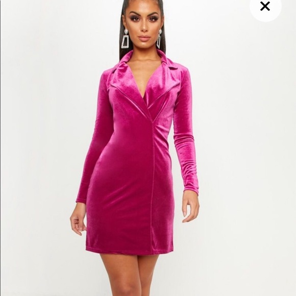 pink velvet blazer dress